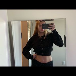 cropped black button up sweater